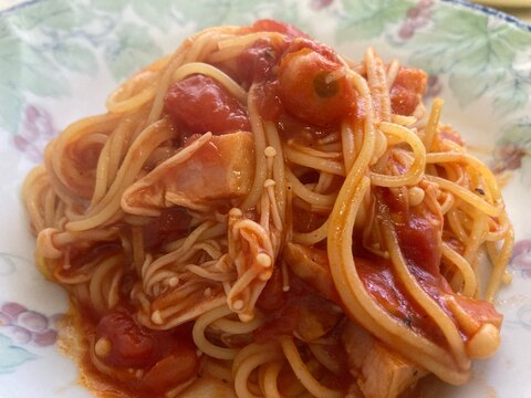 ベーコンとえのきのトマトスパゲティ